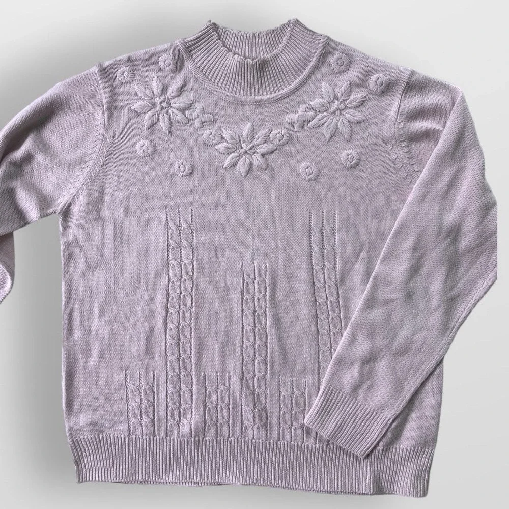 Purple Grandma Sweater Embroidered Flowers - Picture 1 of 8